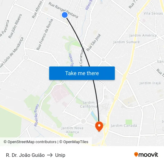 R. Dr. João Guião to Unip map