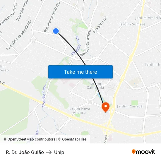 R. Dr. João Guião to Unip map