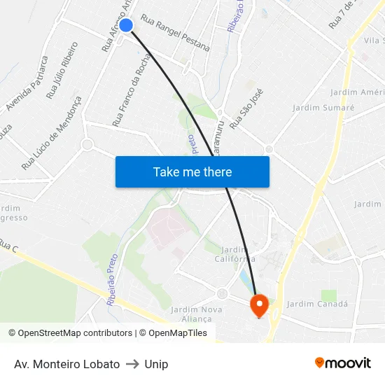 Av. Monteiro Lobato to Unip map