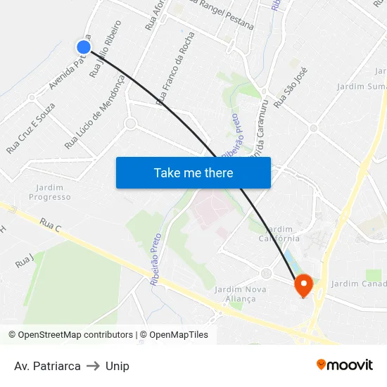 Av. Patriarca to Unip map