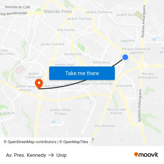 Av. Pres. Kennedy to Unip map