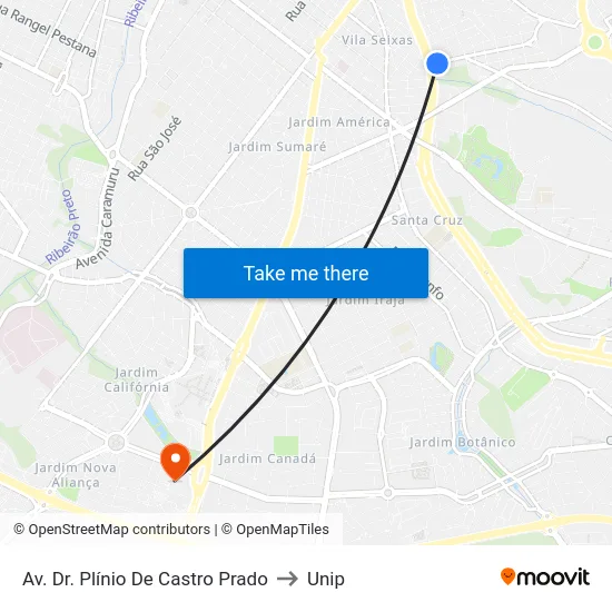 Av. Dr. Plínio De Castro Prado to Unip map