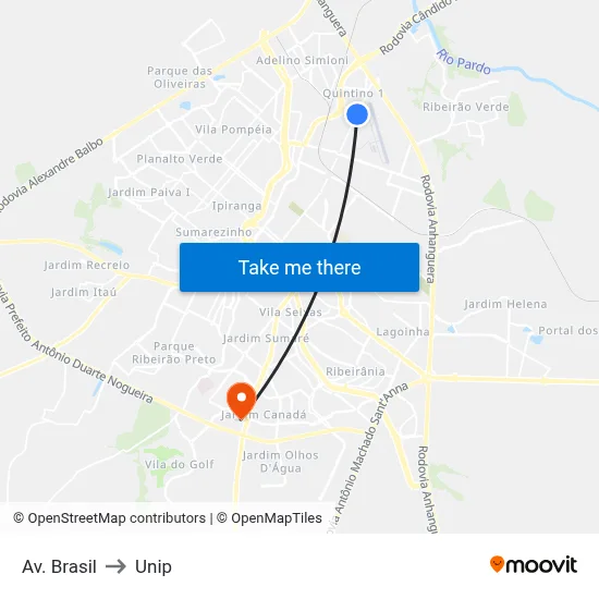 Av. Brasil to Unip map