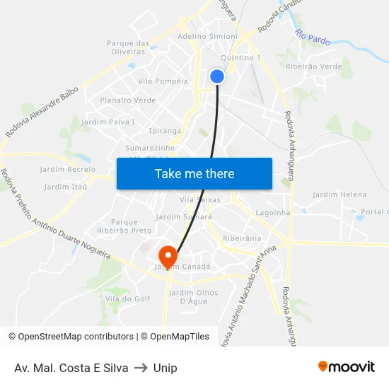 Av. Mal. Costa E Silva to Unip map
