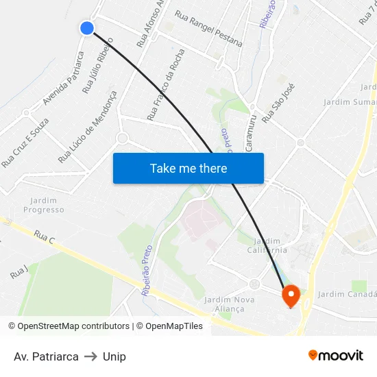Av. Patriarca to Unip map