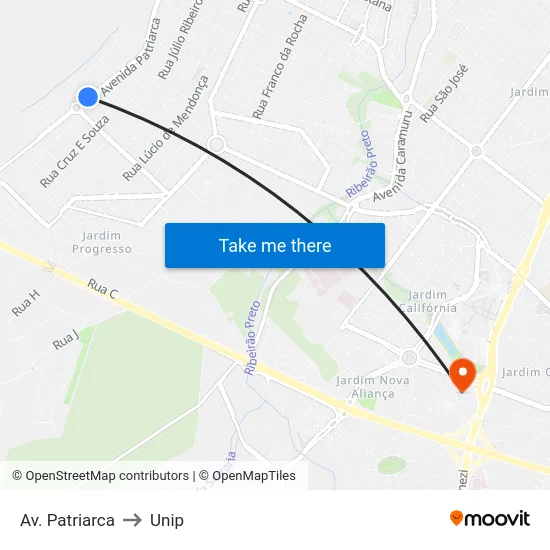 Av. Patriarca to Unip map