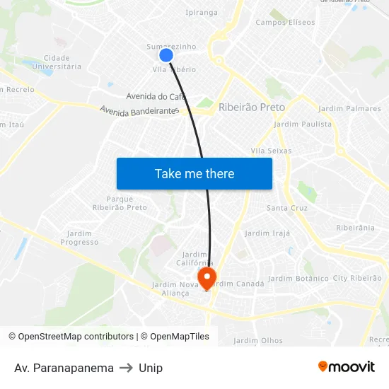 Av. Paranapanema to Unip map