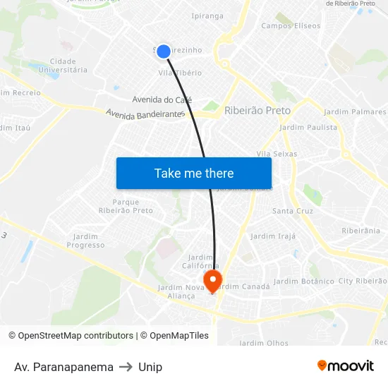 Av. Paranapanema to Unip map
