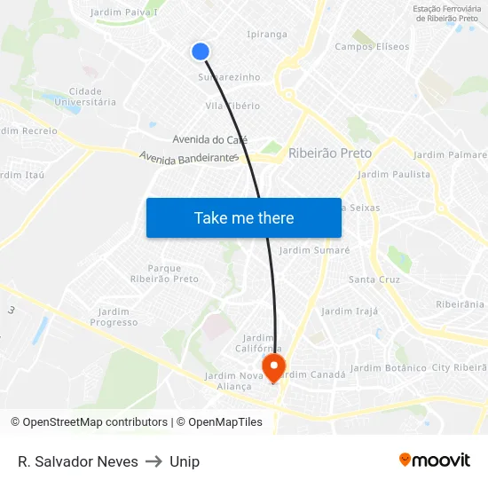 R. Salvador Neves to Unip map