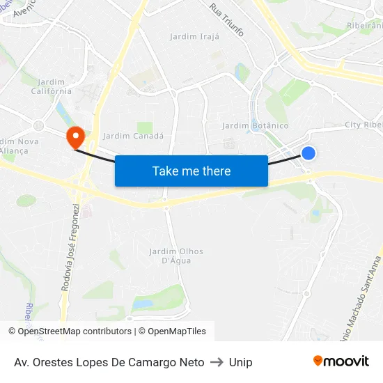 Av. Orestes Lopes De Camargo Neto to Unip map