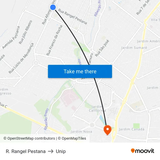 R. Rangel Pestana to Unip map