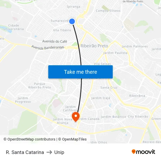 R. Santa Catarina to Unip map