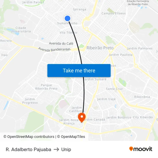 R. Adalberto Pajuaba to Unip map