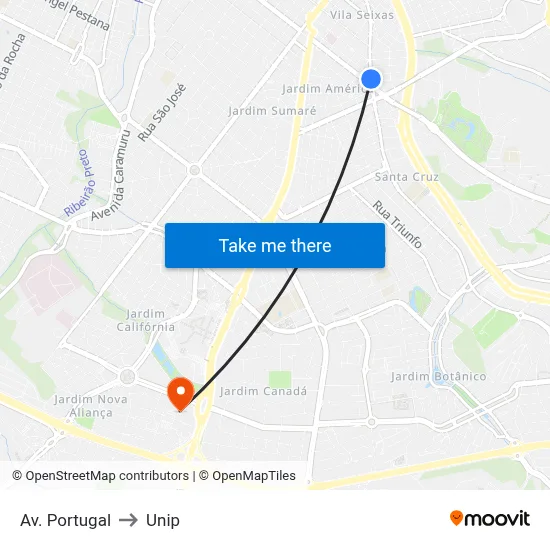 Av. Portugal to Unip map