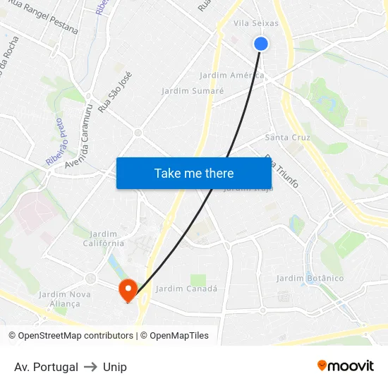 Av. Portugal to Unip map
