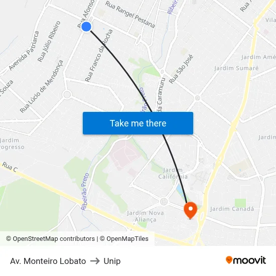 Av. Monteiro Lobato to Unip map