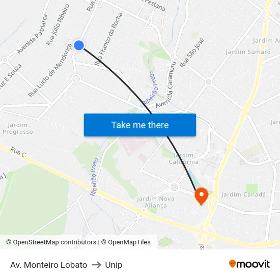 Av. Monteiro Lobato to Unip map