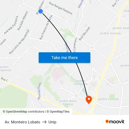Av. Monteiro Lobato to Unip map