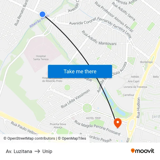 Av. Luzitana to Unip map