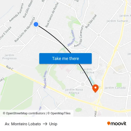 Av. Monteiro Lobato to Unip map