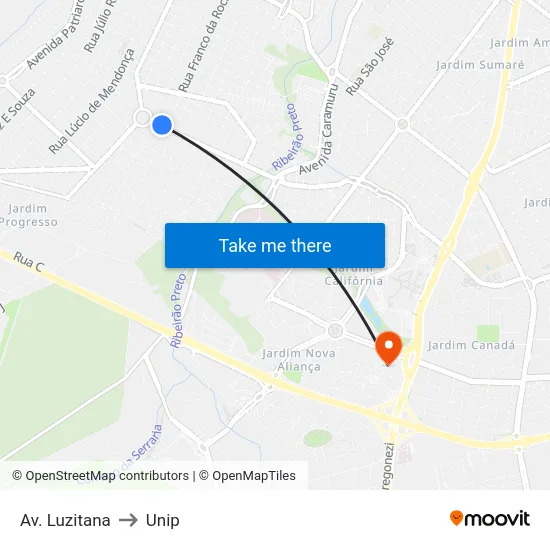 Av. Luzitana to Unip map