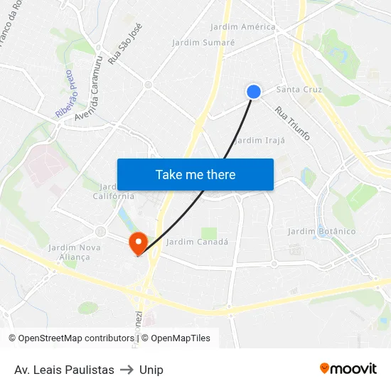 Av. Leais Paulistas to Unip map
