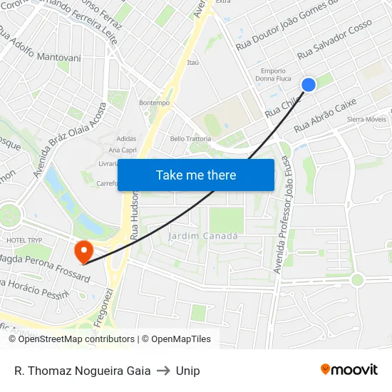 R. Thomaz Nogueira Gaia to Unip map