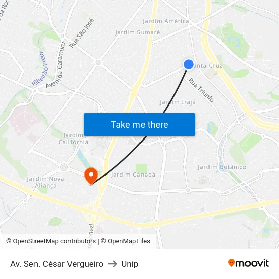 Av. Sen. César Vergueiro to Unip map