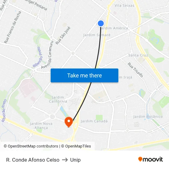 R. Conde Afonso Celso to Unip map