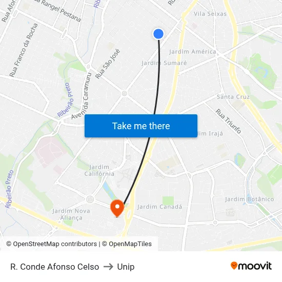 R. Conde Afonso Celso to Unip map
