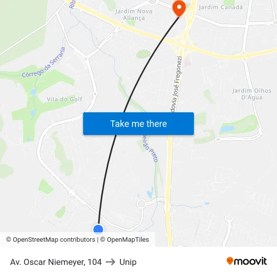 Av. Oscar Niemeyer, 104 to Unip map