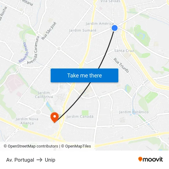 Av. Portugal to Unip map