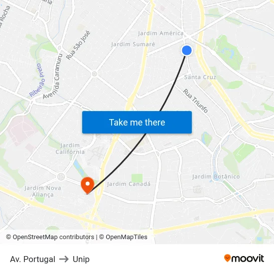 Av. Portugal to Unip map