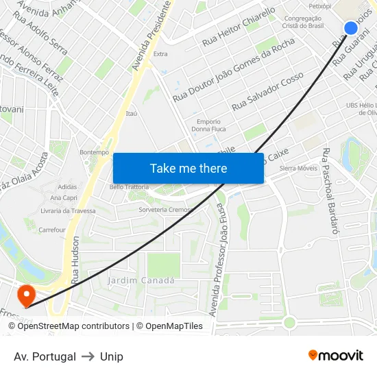 Av. Portugal to Unip map