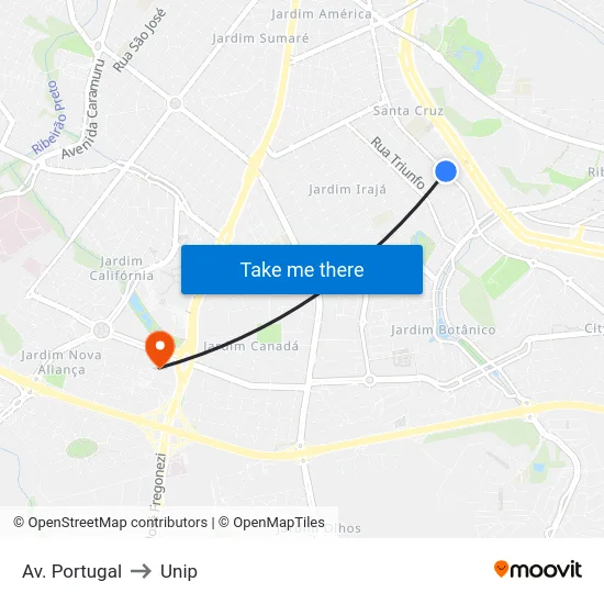 Av. Portugal to Unip map