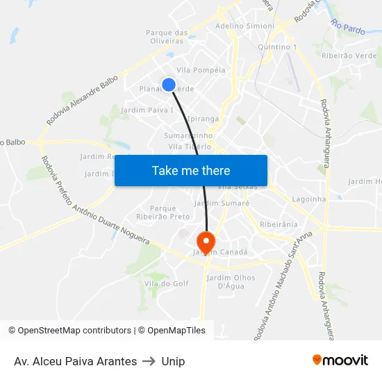 Av. Alceu Paiva Arantes to Unip map