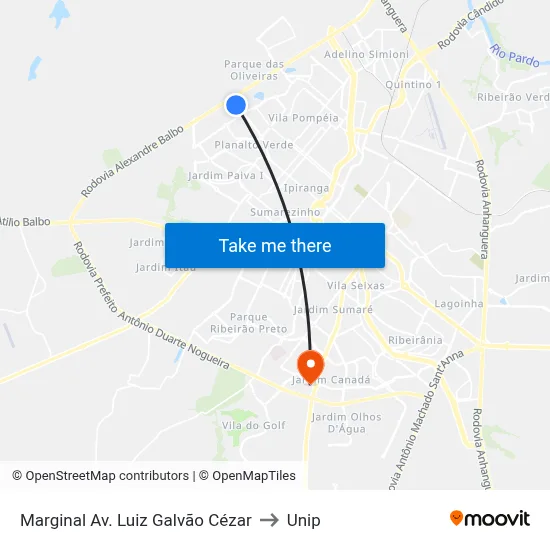 Marginal Av. Luiz Galvão Cézar to Unip map