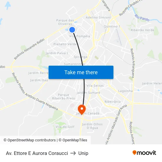 Av. Ettore E Aurora Coraucci to Unip map