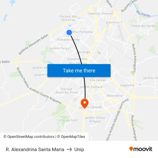 R. Alexandrina Santa Maria to Unip map