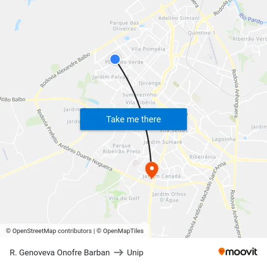R. Genoveva Onofre Barban to Unip map