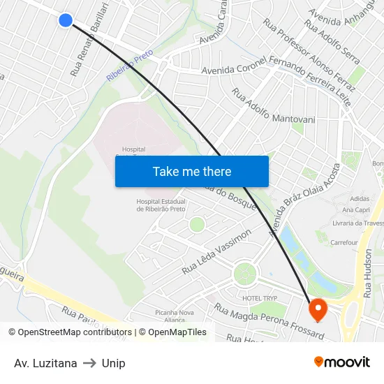 Av. Luzitana to Unip map