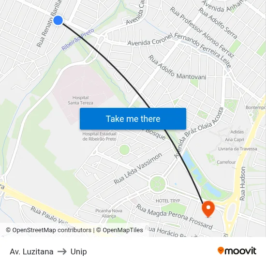 Av. Luzitana to Unip map