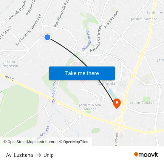 Av. Luzitana to Unip map