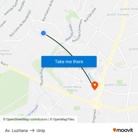 Av. Luzitana to Unip map