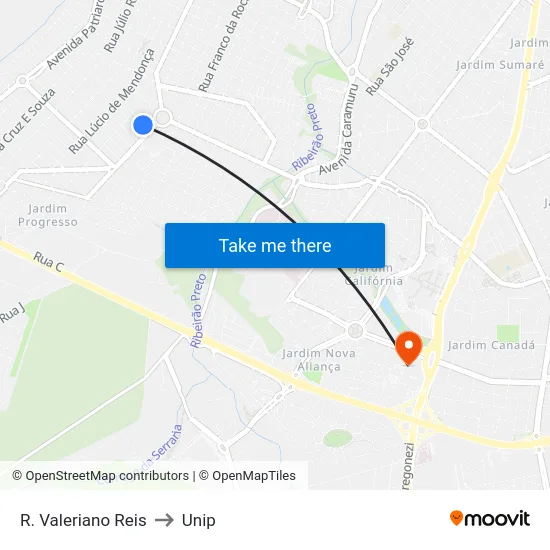 R. Valeriano Reis to Unip map