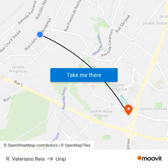 R. Valeriano Reis to Unip map