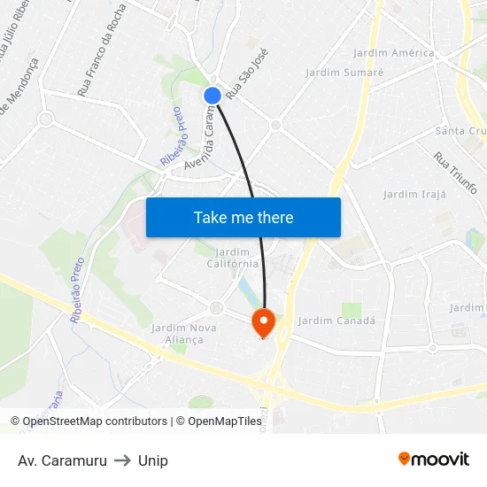 Av. Caramuru to Unip map