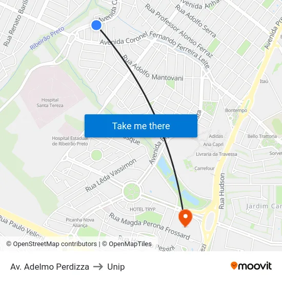 Av. Adelmo Perdizza to Unip map