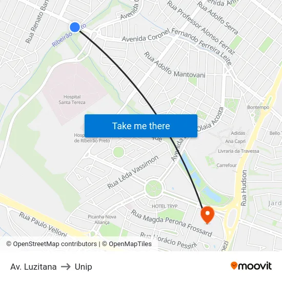 Av. Luzitana to Unip map