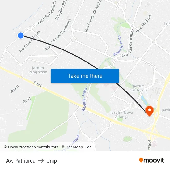 Av. Patriarca to Unip map